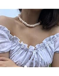 ATIMIGO Natural Puka Shell Choker Necklace for Women Girls,Handmade Adjustable Sea Shell Clam Chips Pearl Hawaii Beach Necklace Jewelry for Men