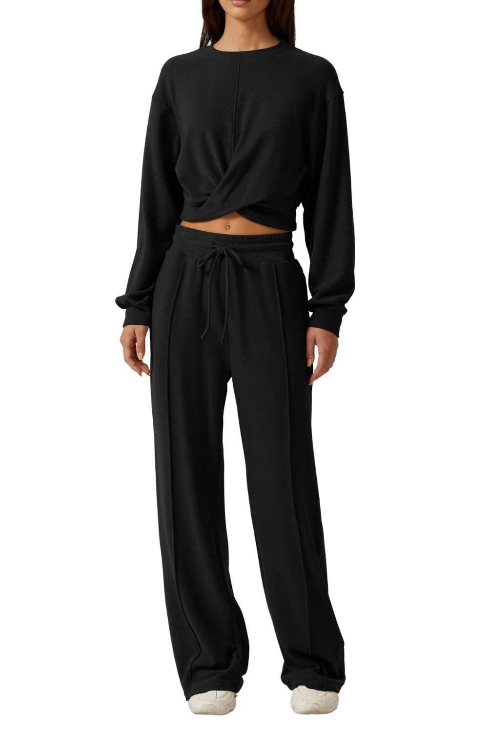 Photo 1 of ***DIRTY - EXCESSIVE HAIR ETC****
QINSEN Women 2 Piece Outfits Sweatsuit Set Twist Front Cropped Sweatshirt Wide Leg Sweatpant Lounge Set Tracksuit Black S