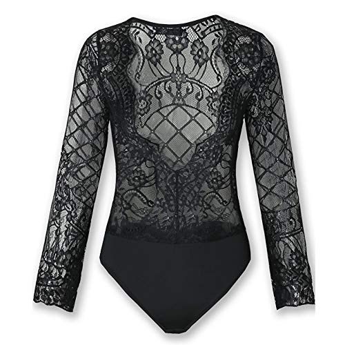 Carolilly-Body-Donna-in-Pizzo-Sexy-Elegante-Lingerie-Sexy-Nero-Tuta-da-Donna-Manica-Lunga-con-Scollo-a-V-Profondo-Pagliaccetto-Trasparente-Babydoll-Donna