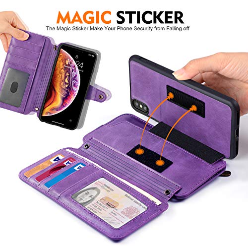Cornmi Compatible for iPhone Xs max Wallet Case,Detachable Wallet Leather Cover 13 Card Slots Wristlet and Shoulder Strap Handbag Purse Flip Stand Slim Mirror case Compatible with iPhone Xs max 6.5in - Thumbnail 4