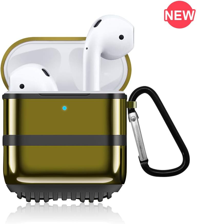 Airpods Case Cover with Keychain Compatible with Apple AirPods 2 & 1, Soft TPU Plated Case Shockproof Portable & Protective Cover Airpods Accessories [Front LED Light Visible]