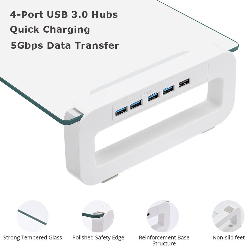 Mua Monitor Stand Riser, 4-Port USB 3.0 Hub Tempered Glass Monitor ...