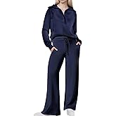 RXGOY Women's 2 Piece Outfits 2025 Casual Half Zip Wide Leg Pants Tracksuit Sets Lounge Set Travel Vacation Sweatsuits