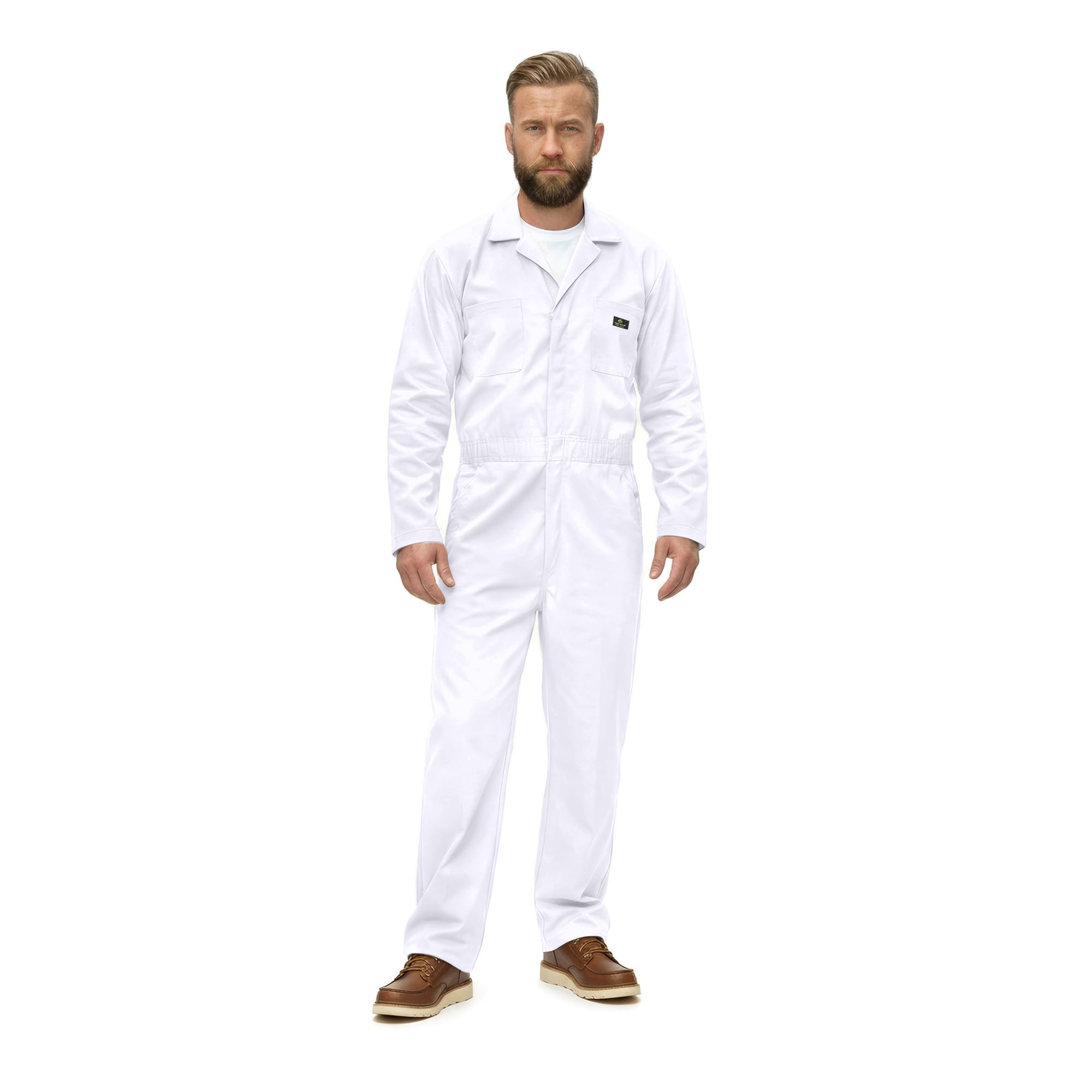 Photo 1 of Natural Uniforms Mens Long Sleeve Zip Up Twill Coverall, Stain and Wrinkle Resistant (White, X-Large Tall)