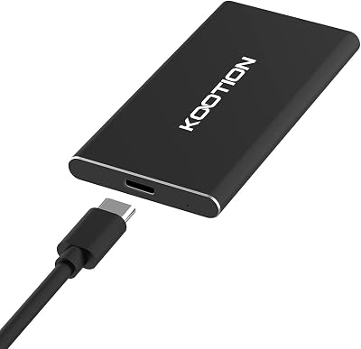 KOOTION External Hard Drive 250 GB Portable SSD USB C Read 500 MB/s Black