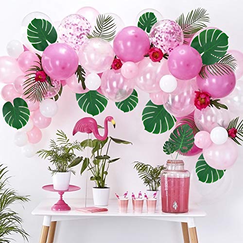 DomeStar Artificial Palm Leaves, 48 PCS 5 Sizes Tropical Faux Leaves Tropical Greenery Artificial Jungle Leaves Table Leave Decorations for Hawaiian Luau Party Beach Theme Party