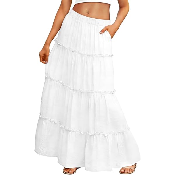 Amazon.com: Trendy Queen Green Skirt Summer Outifts Boho Maxi Skirts Swing  Tiered A-Line Elastic High Waist Dress with Pockets Fashion ArmyGreen XS :  Clothing, Shoes & Jewelry