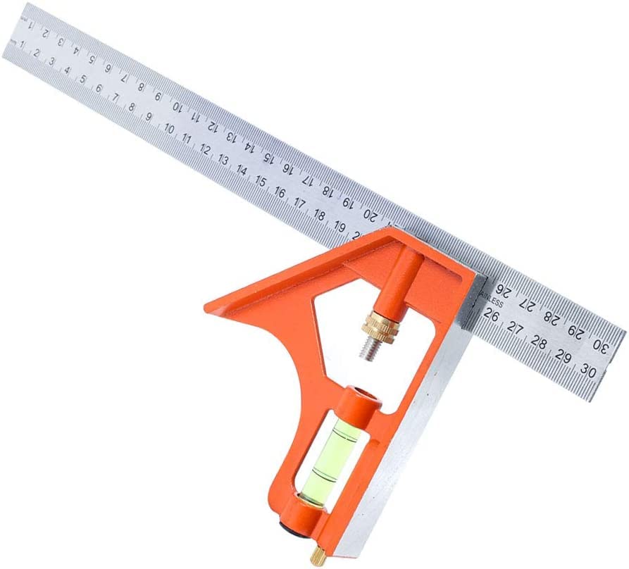 3DBUYER Combination Square, Combination Die Cast Square, 300mm/ 12'' Adjustable Stainless Steel Multifunctional Combination Trial Square Set 45/90 Degree With Bubble Level for Woodworking