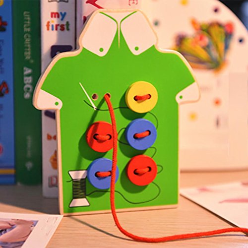 Morecome Children Beads Lacing Board Wooden Toys Toddler Sew On Buttons Toy (Green) - Thumbnail 4