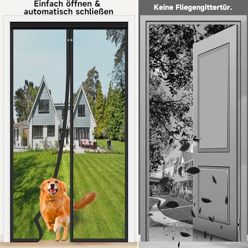 HOFUDON Fly Screen Balcony Door Magnetic 90 x 210 cm, Full Continuous Magnetic Closure No Gaps for Fibreglass Fly Screen Door, Insect Protection, No Drilling, Tear-Resistant, Weatherproof, 4 cm Strap Top