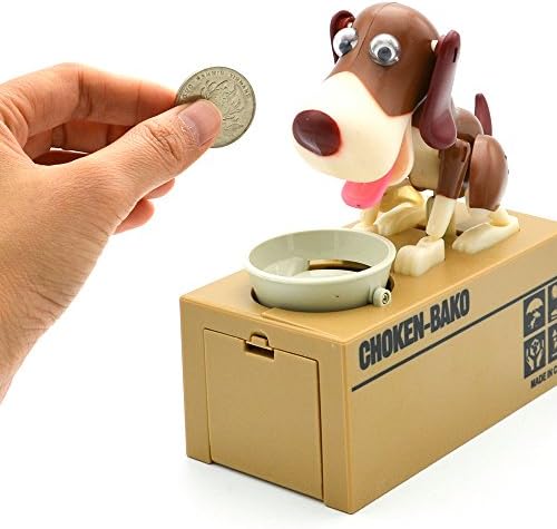 GZMAY Robotic Dog Piggy Bank Doggy Stole Coin Bank Canine Money Saving Box (White/Brown)