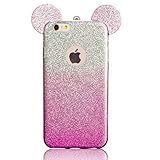 iPhone 6S Plus Case, MC Fashion Cute 3D Glitter Mickey Mouse Ears Soft and Flexible TPU Case for iPhone 6S Plus (2015) & iPhone 6 Plus (2014) (A-Pink)