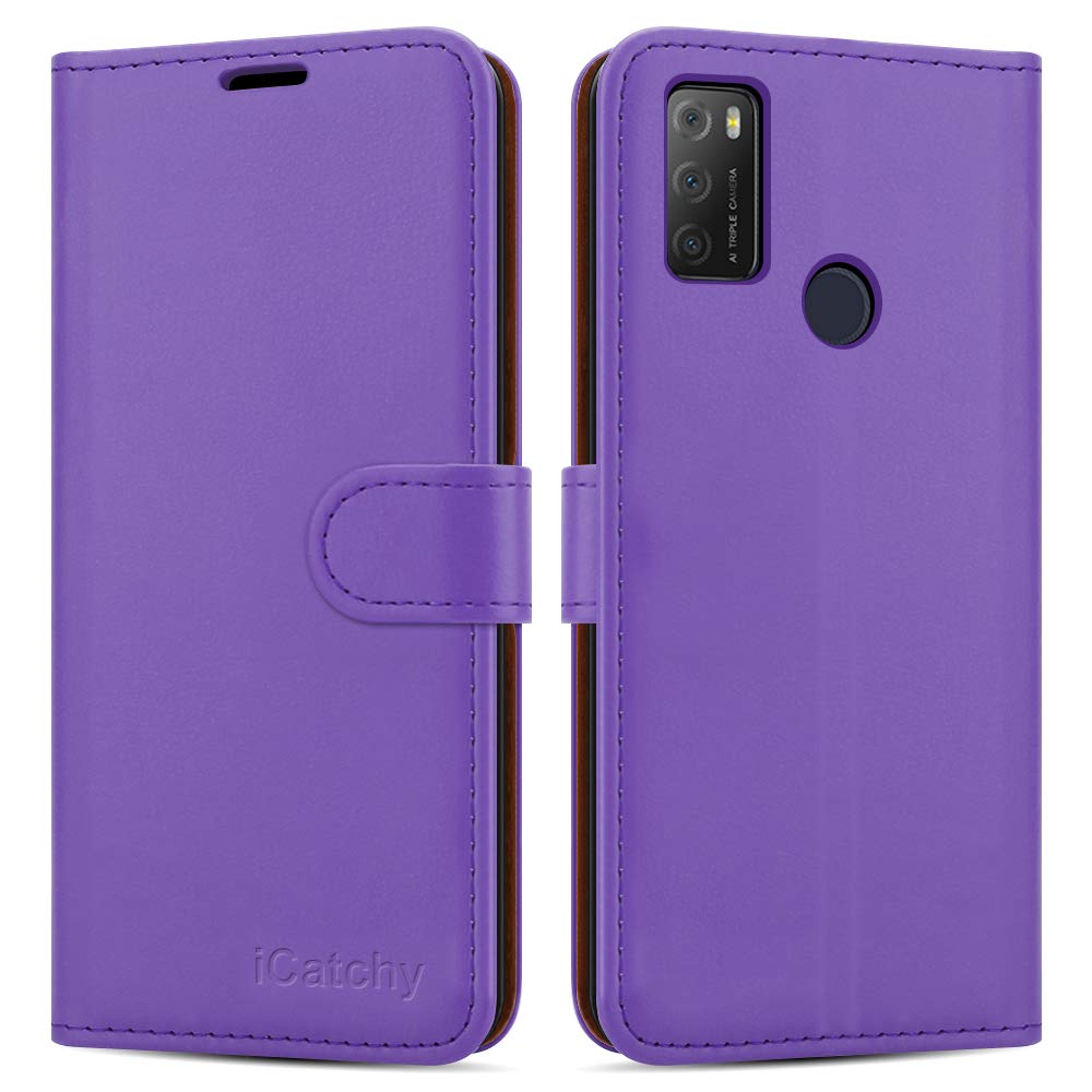 iCatchy For Alcatel 1S / 3L 2021 Case Leather Wallet Book Flip Folio Stand View Cover Compatible with Alcatel 1S / 3L 2021 Phone Cover (Lilac)