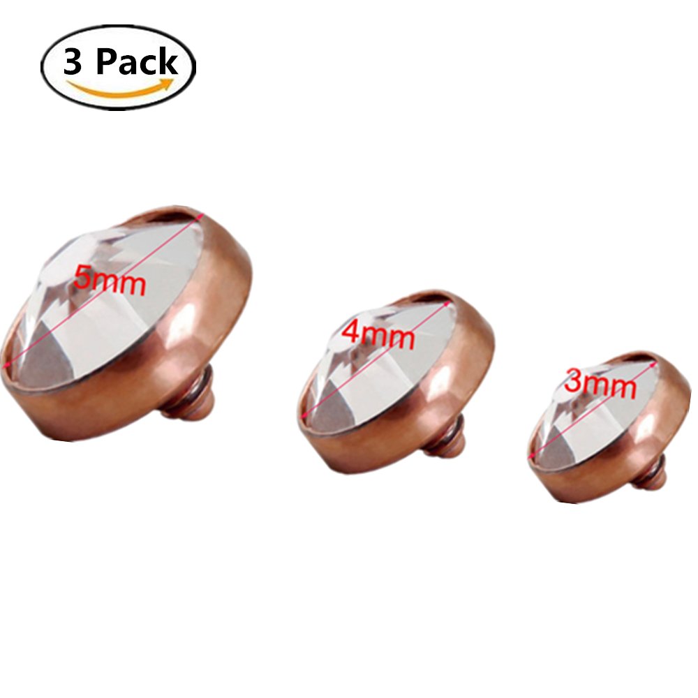 Titanium G23 Rhinestones Micro Top Dermal Anchor Skin Diver Surface Piercings Implants Body Piercing Jewelry - 3 Pcs (Rose)
