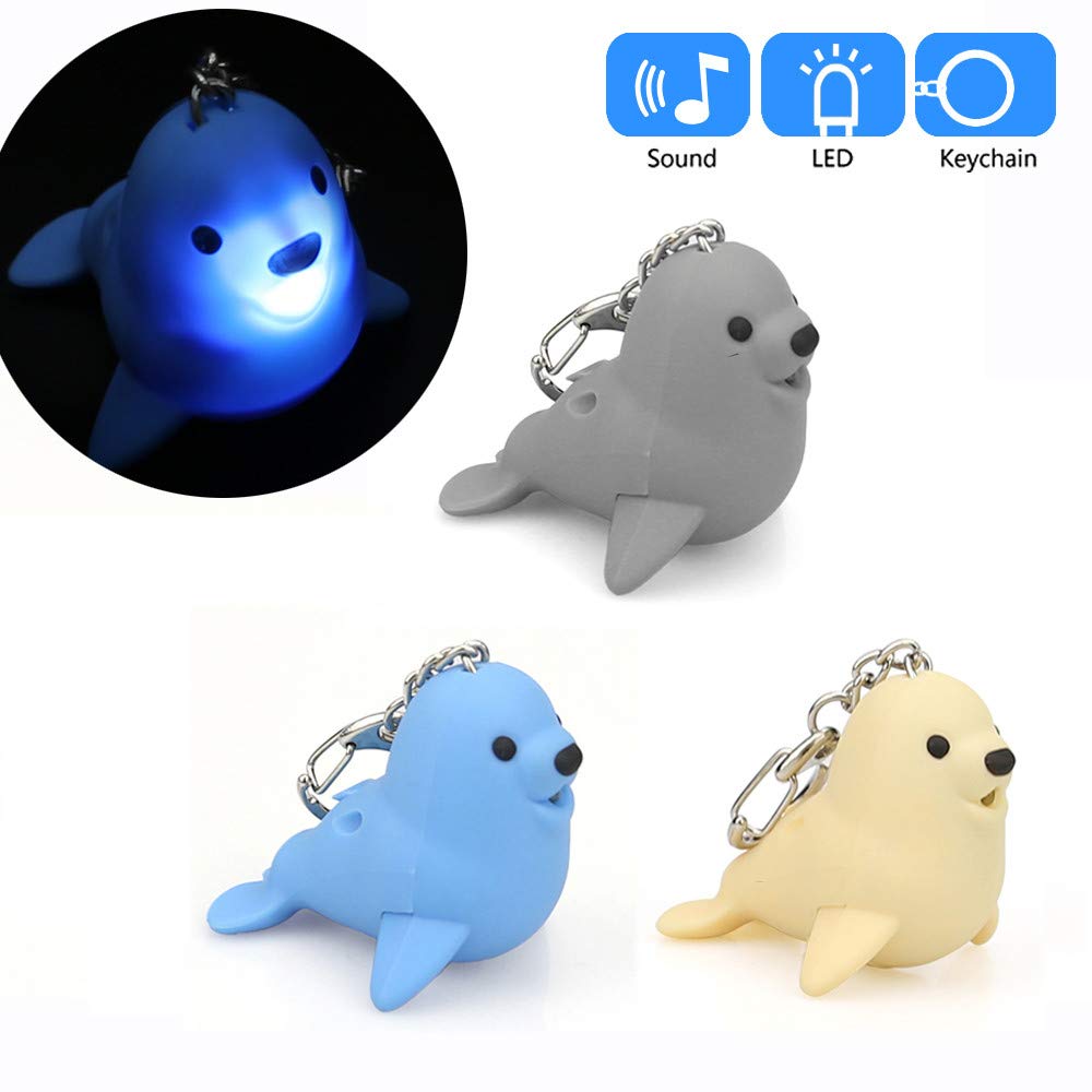 Seal ブルー ブルー Seal B07hmb9gmf Led懐中電灯とサウンド効果 クリスマス 子供用デザイナーキーリング Glumes 子供 かわいい漫画キーホルダー 1個 かわいい動物キーホルダー ギフト 3d 感謝祭 ハンディライト 超可爱の