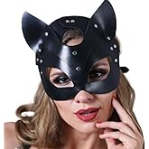 Dobovova Black Faux Leather Cat Eye Woman Mask Masquerade Face Costume Adult Woman Accessories Halloween Costumes for Women