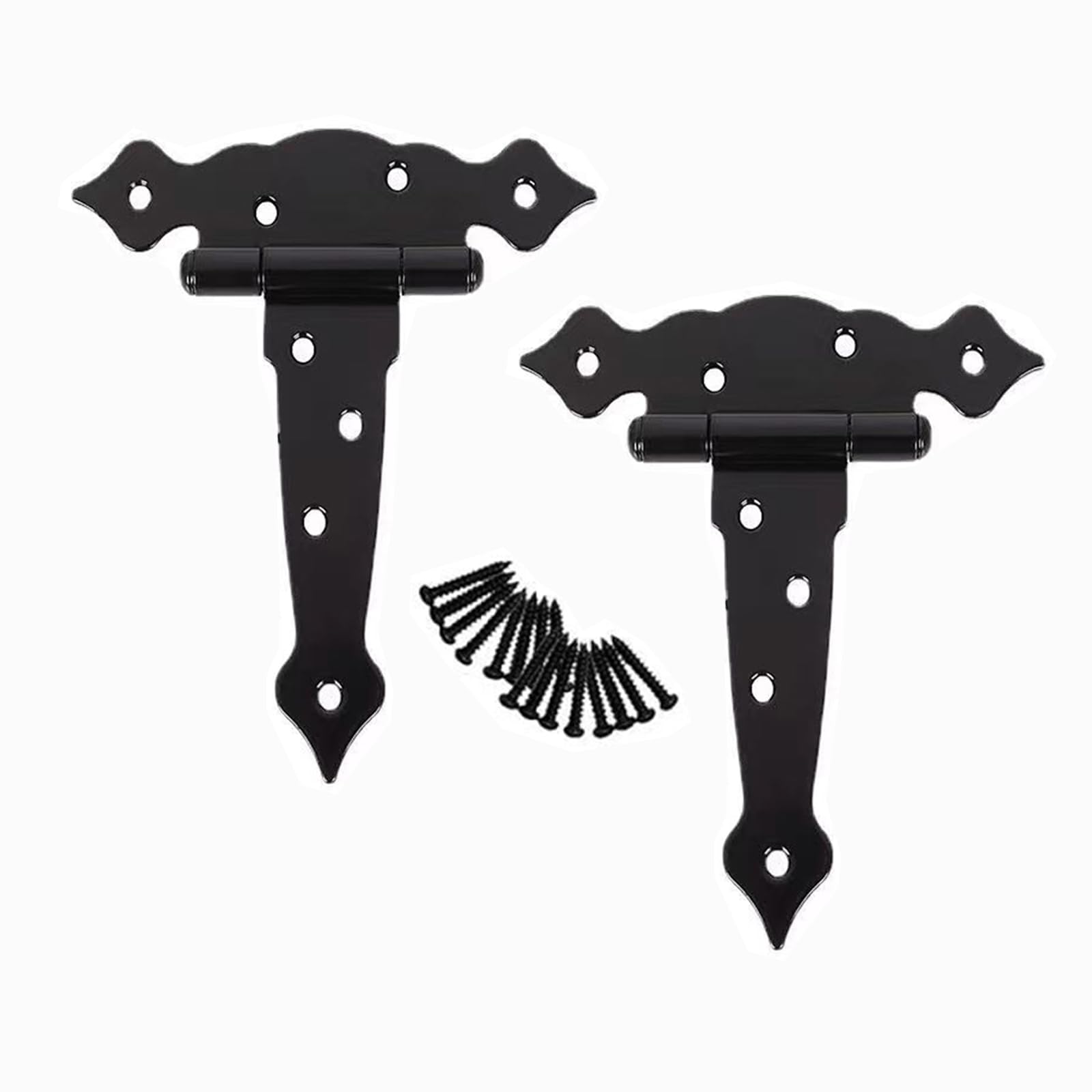 KOVNISE 2 Pack T-Strap Heavy Duty Shed Door Hinges Gate Strap Hinges Black Fancy Tee Hinge Wrought Hardware for Wood Shed Barn Door Fence Gate Swing Yard Door (8 Inch)