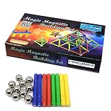CMS Magnetics 126 Piece Magnetic Building Set with 96 Magnet Sticks and 30 Steel Balls - Brain Toys, Family Fun for all Ages
