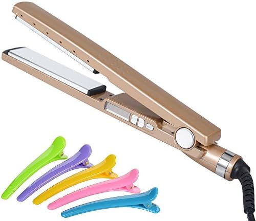Donop Hair Straighteners - 5 Temperature Level Professional Titanium Plates Flat Iron 1.2 Inch Hairs Straightener Free Bonus With Hair Clips (Titanium, Gold)