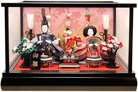 雛人形 ケース入り親王飾り 吊るし付き コンパクトケース 間口39 5 奥行27 5 高さ24 5cm 黒塗ガラスケース 30 056