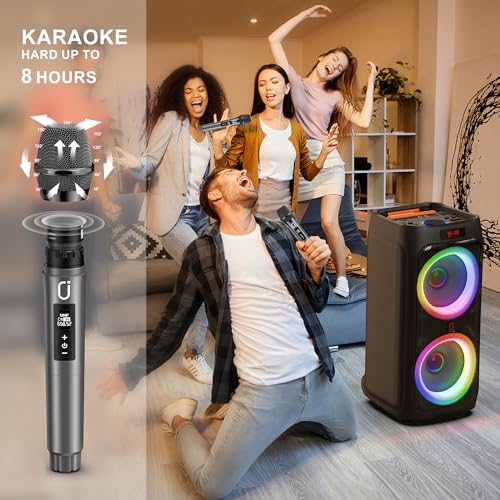 JYX Karaoke Machine for Adults with Dual 8" Subwoofer, 500W Bluetooth 5.3 Big Speaker with 2 UHF Wireless Microphones,DJ Lights PA System Suit TF/USB/AUX/TWS,Rolling Wheels Trolley for Outdoor Party
