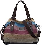 Coofit Stripe Leisure Canvas Top Handle Cross Body Bag Tote Handbags for Women