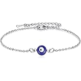 Dainty Evil Eye Bracelet for Women Stainless Steel Adjustable Turkish Eye Link Bracelets Lucky Amulet Jewelry Gift