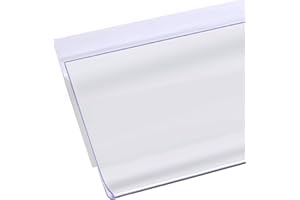 Shelf Label Strips, Pro Painter 100 Pack Snap-in 1.25”H Angled Shelf Strip Price Tag Holder Fits Standard Gondola Shelf Channel, Clear Plastic Front/White Back Sign Holder for 48” Long Shelf