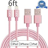AOFU Lightning Cable,2Pack 6FT/2M Extra Long Nylon Braided USB Sync Charging Cables Cord Charger for iPhone 6/6S/6 Plus/6S Plus 5/5C/5S/SE,iPad Air/Mini,iPod Nano/Touch ( Rose)