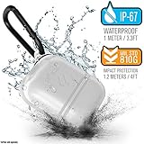 Waterproof Airpods Case Cover by Catalyst, Compatible with wireless charging [RED Light Visible] Shockproof Protective Cover Soft Skin, Carabiner, Silicone Sealing - Apple Accessories - Translucent
