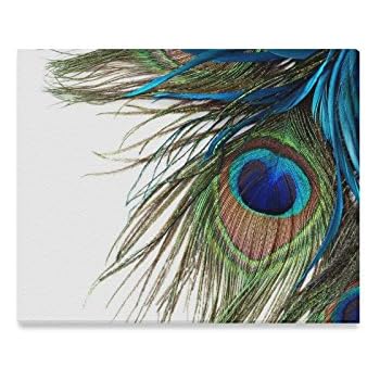 InterestPrint Beautiful Green Peacock Feathers Canvas Wall Art Print Painting Wall Hanging Artwork for Home Decoration 20 X 16 Inches