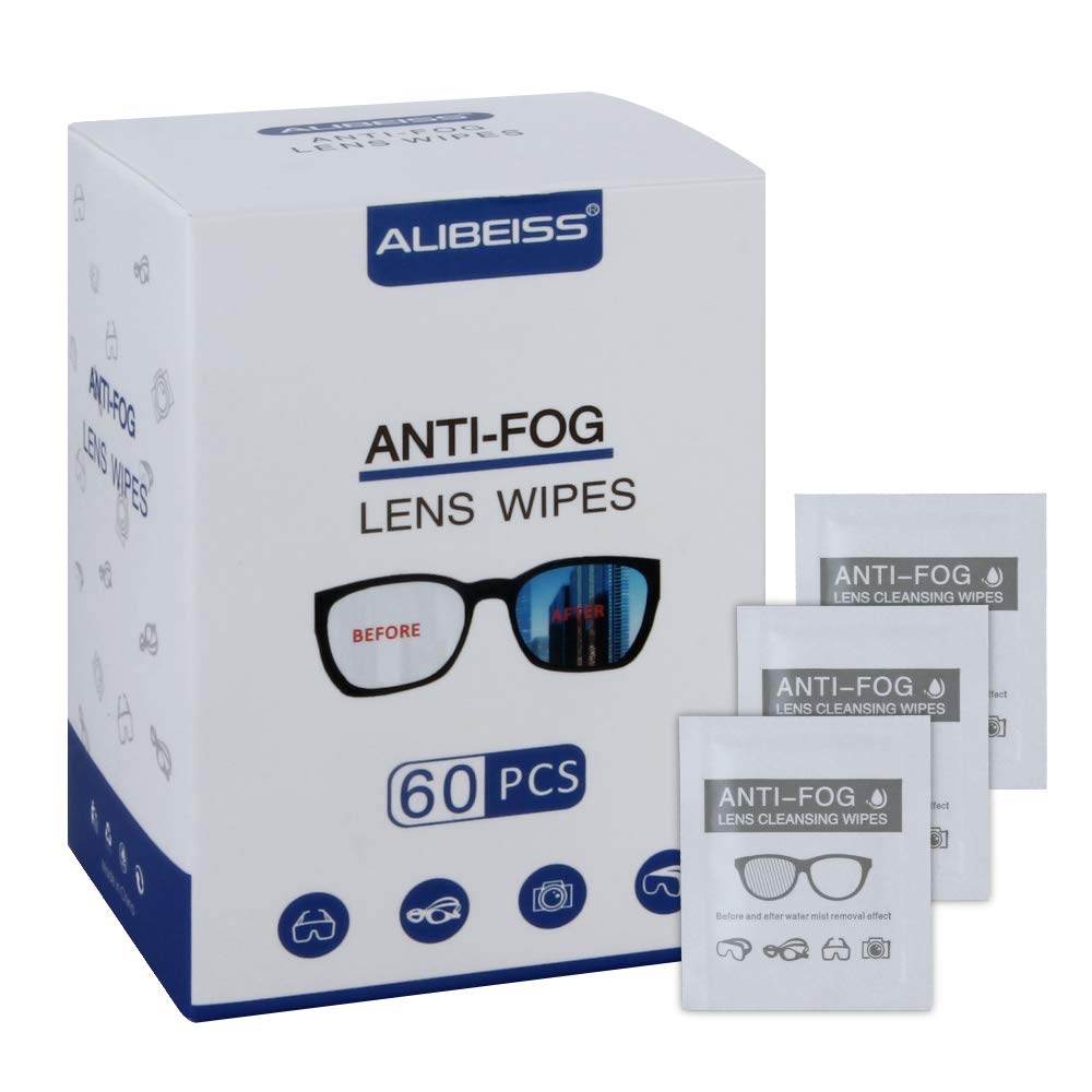 Alibeiss Anti Fog Wipes for Glasses Pre-Moistened Anti-Fog len Wipes,6" X 5", Pack of 60