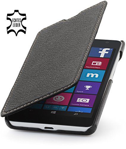 StilGut Book Type, Leather Case for Microsoft Lumia 535 / Lumia 535 Dual SIM, Black