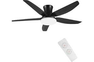 EASYMER Ceiling Fans with Lights and Remote, 56 Inch Modern Black Flush Mount Ceiling Fan 6 Speeds, Timing, 3 Color Temperature Ceiling Fan for Bedroom Living Room Dining Room Patio