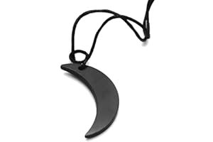 Karelian Heritage Shungite Pendant Moon Crescent | Natural Black Moon Shungite Stone Necklace for Women and Men | Spiritual Amulet for Chakra Balancing, Root Chakra Healing, Meditation