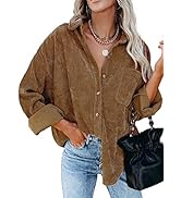 Bdcoco Women's Long Sleeve Corduroy Jackets Casual Button Down Oversized Shirts Tops