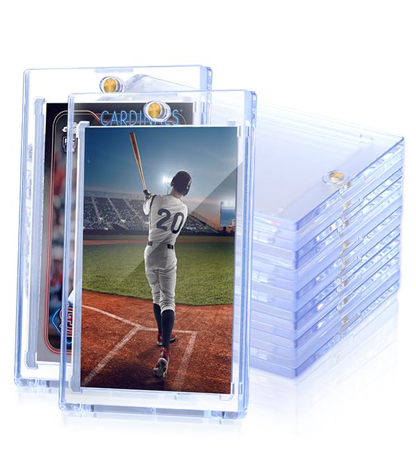 Photo 1 of QTYORD 5 Pack 130PT Magnetic Card Holder for Trading Cards, One-Touch Card Case Holder for Baseball Football Sports MTG TCG Collectable Cards (15, 130PT)