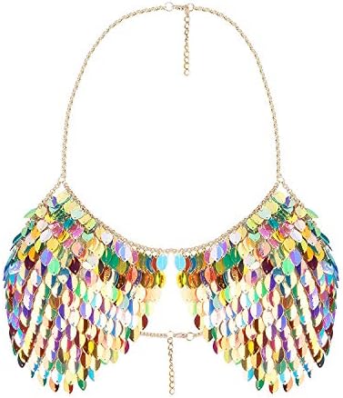 Holylove 2 Colors Statement Body Chain Sequin Bikini Style for Women Novelty Jewellery Costume Clothing Accessories for Beachwear Dance Party Clubwear - 1 Pc with Gift Box