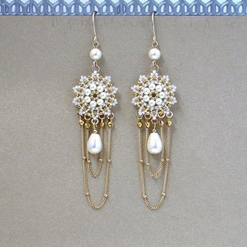 Designer Chandiler Swarovski Simulated Pearls and Drops Goldfilled Bridal Earrings