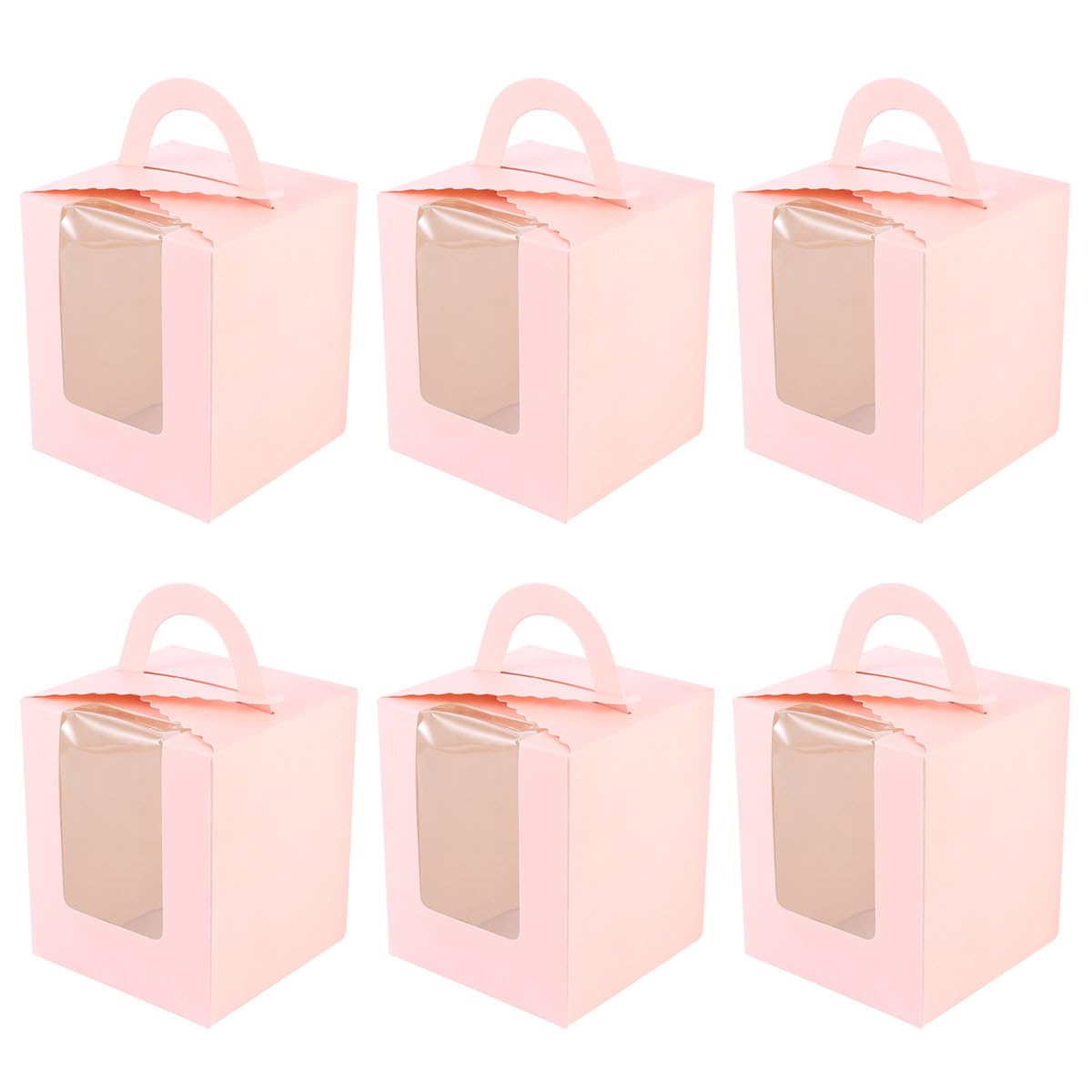 HEMOTON Portable Single Cupcake Box 6.10X3.74X3.74 Inch Food Grade Cake Carrier with Window Insert for Party Supplies Birthday Baby Shower Packaging