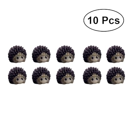 Healifty 10PCS Miniature Resin Hedgehog Garden Ornaments Bonsai Figurine Dollhouse Decor (Black)