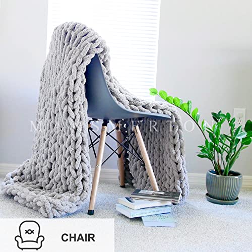 Mansmerton Chunky Knit Blanket ThrowLarge50"x60"GreyWarm Soft crochet Chenille Yarn Thick Knit