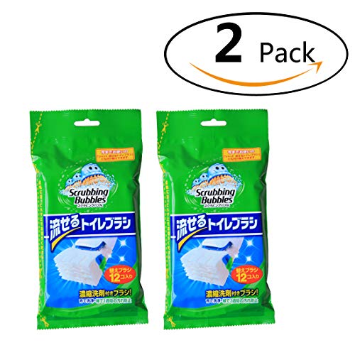 12 Counts Flushable Toilet Brush Refills Disposable Toilet wand Heads - Scrubbing Towel Cleaner Bubbles Replacement Pads (2 Pack)
