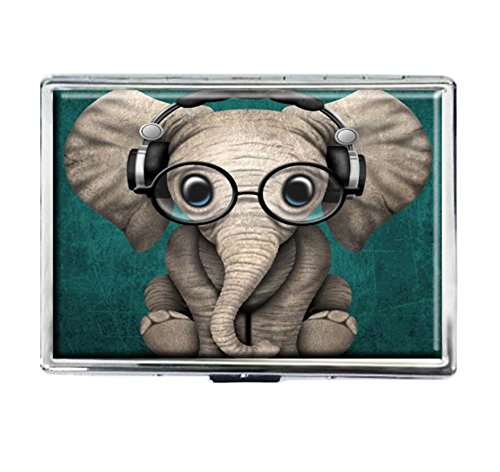 Cigarette Case Storage Case Box Stylish Credit Business Card Holder Case Box Unique Stainless Steel Silver (Cute Baby Elephant)