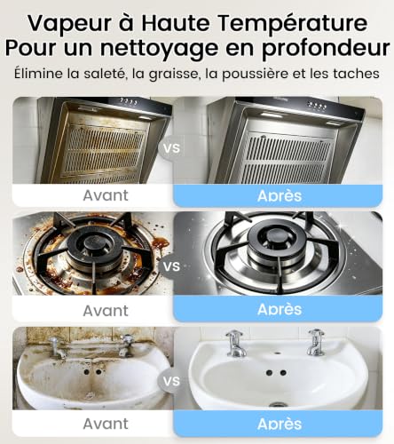 JBER Nettoyeur Vapeur Portable, Chauffage Instantané en 3 Secondes, 400ML | 110℃ Nettoyeur Vapeur à Main pour un Nettoyage Efficace, 1200W Steam Cleaner pour Cuisine, Fenêtre, Salle de Bain et Voiture