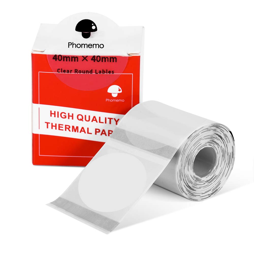 Phomemo M110 M108 M100 M120 M200 M220 M221 Transparent Round Label, 1.57"x1.57" (40x40mm) Sticky Thermal Labels Printer Paper, Clear
