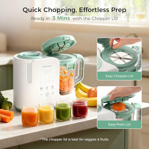 Momcozy AutoMeal Baby Food Maker – One-Step Auto Steam & Blend Food Processor, 15oz Large Cup & 6-Blade Design, Self-Cleaning, Auto 3-Stage Texture Settings for Effortless Homemade Baby Puree