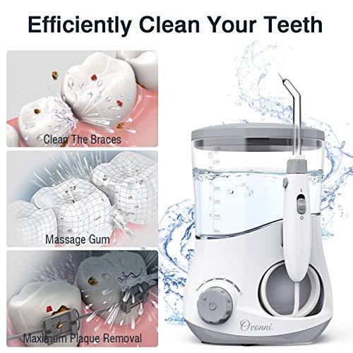 Water Flosser Teeth Cleaner, Ovonni Dental Water Pick Electric Oral Irrigator with 7 Jet Tips For Braces, Implants, Bridges, 10 Pressure Settings and 600ML Capacity for Whole Family