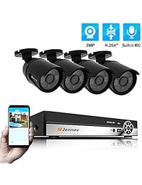 Jennov 4 Channel PoE(Power Over Ethernet) Security Camera System 3 Megapixels True HD Bullet IP Camera Home Surveillance Outdoor Indoor IP66 Waterproof with Audio Recording Night Vision Motion Alert
