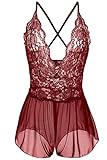 Avidlove Women Sexy Lingerie Lace See-through Babydoll Open Crotch Pant Dress (M = US S, Red (FBA))